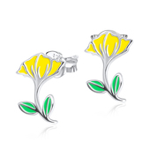 Yellow Hibiscus Silver Ear Stud STS-3466 (CO13+FL4)